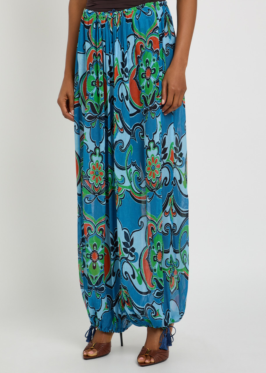 Etro Patterned Balloon-leg Georgette Trousers Blue