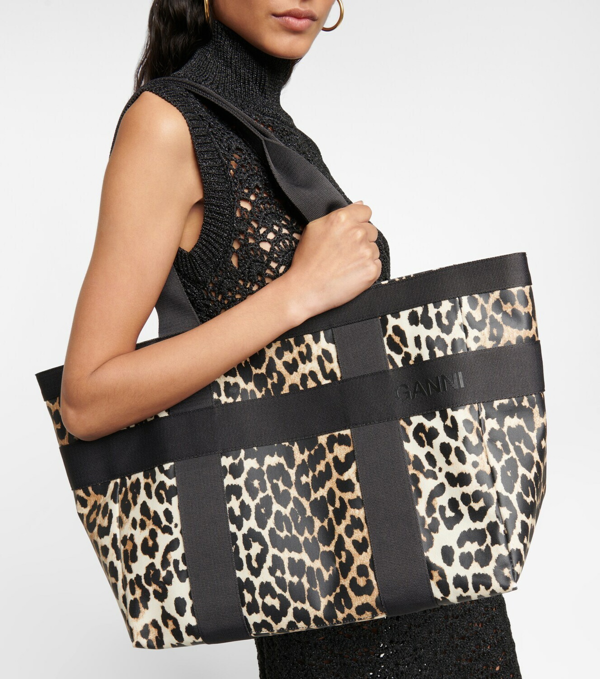 Ganni Leopardprint canvas tote bag GANNI