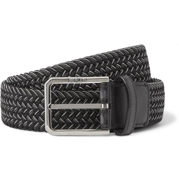 Photo: Berluti - 3cm Leather-Trimmed Woven Elastic Belt - Black