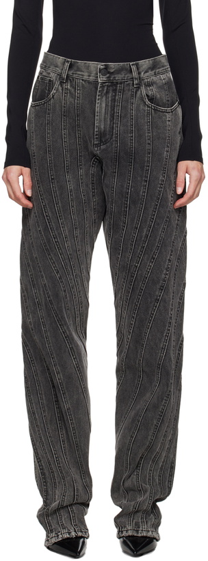 Photo: Mugler Black Washed Spiral Baggy Jeans