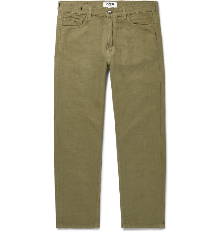 Photo: YMC - Tearaway Slim-Fit Cropped Cotton and Linen-Blend Canvas Jeans - Green