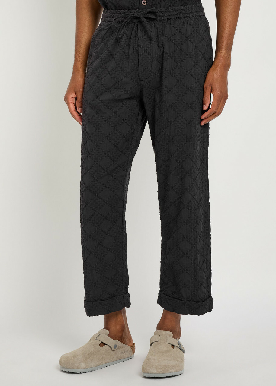 Smr Days Malibu Embroidered Cotton Cropped Trousers Black