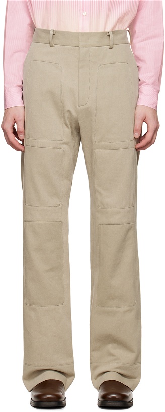 Photo: TheOpen Product SSENSE Exclusive Taupe Square Reverse Patched Trousers