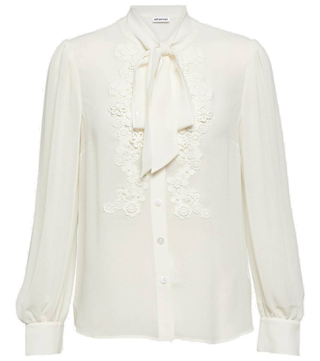 Vintage Embroidered Lace-trimmed Chiffon Blouse