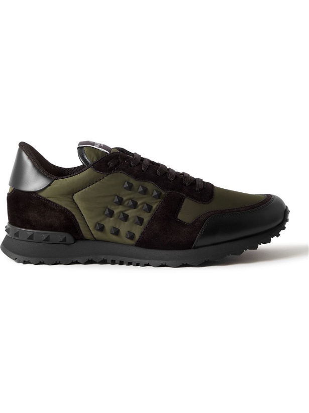 Photo: Valentino - Valentino Garavani Rockrunner Leather-Trimmed Shell and Suede Sneakers - Green