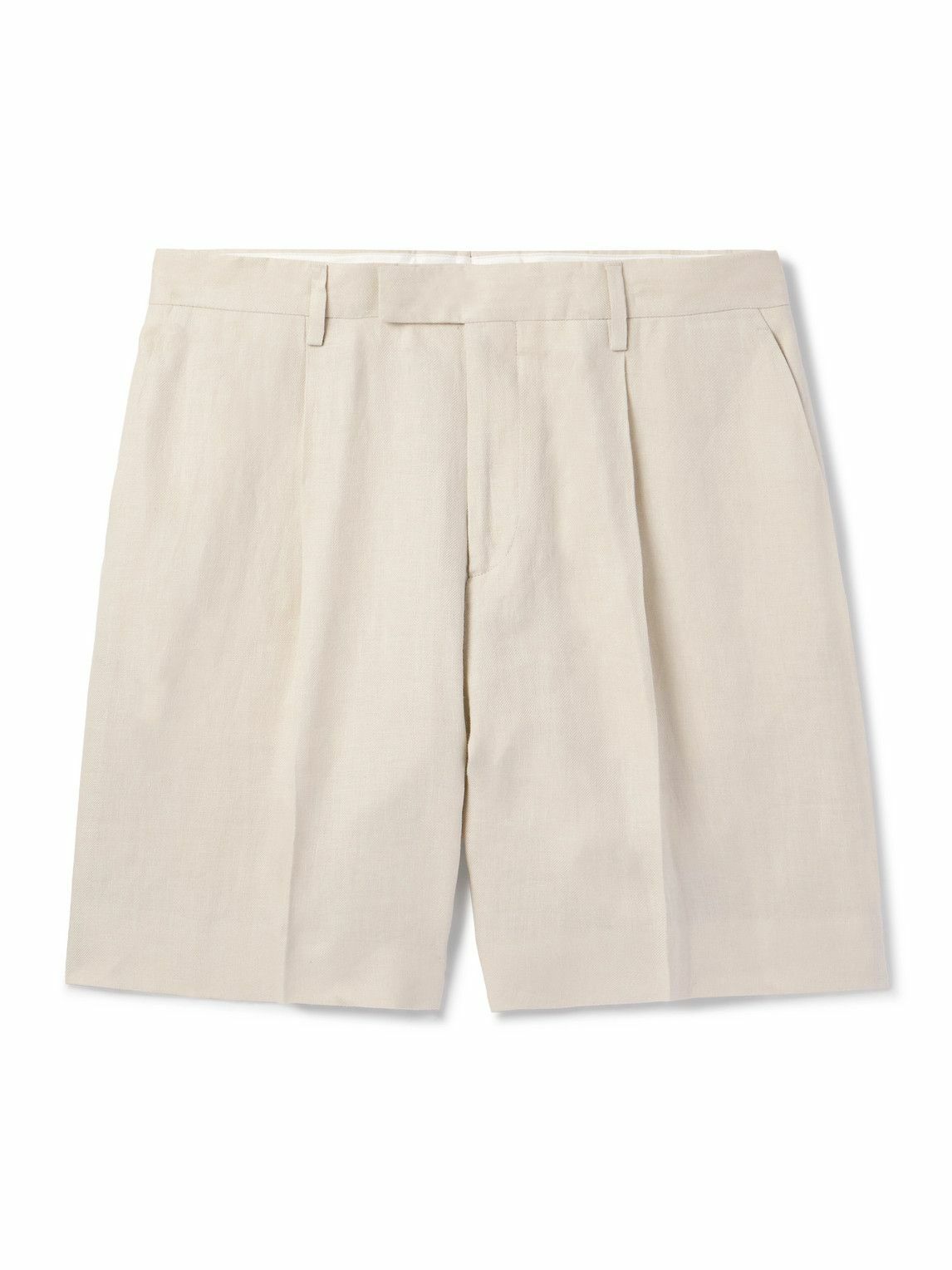 Lardini - Aramis Straight-Leg Pleated Linen-Twill Bermuda Shorts - Neutrals