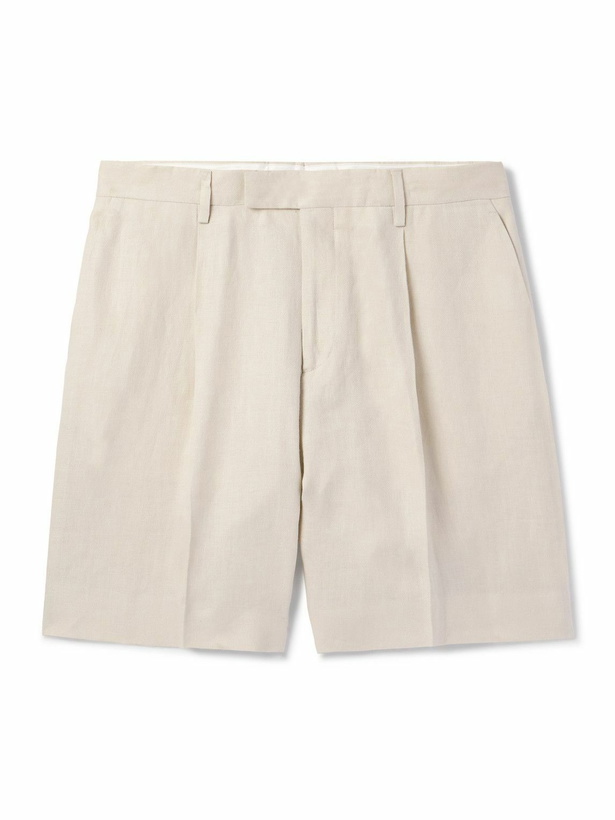 Photo: Lardini - Aramis Straight-Leg Pleated Linen-Twill Bermuda Shorts - Neutrals