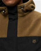 Maison Kitsune Color Block Polar Fleece Blouson With College Patch Black/Brown - Mens - Fleece Jackets