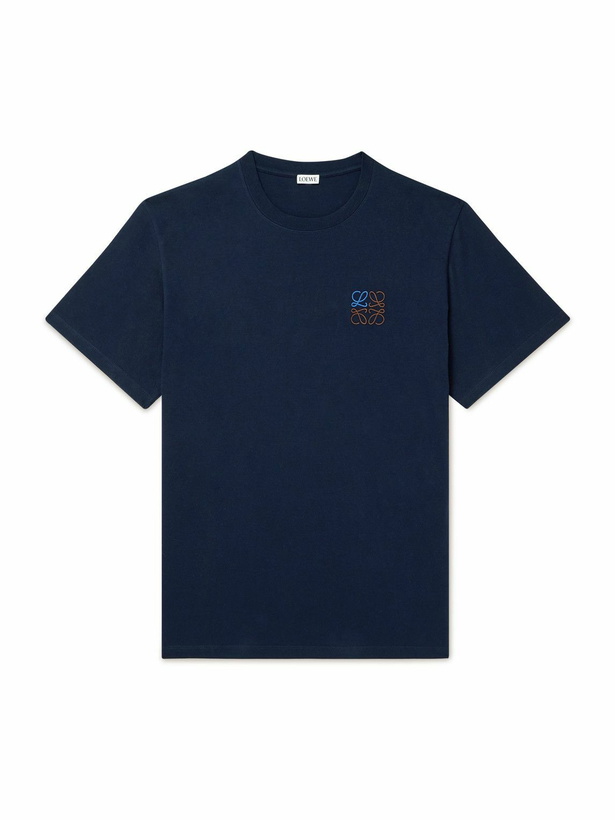 Photo: LOEWE - Slim-Fit Logo-Embroidered Cotton-Jersey T-Shirt - Blue