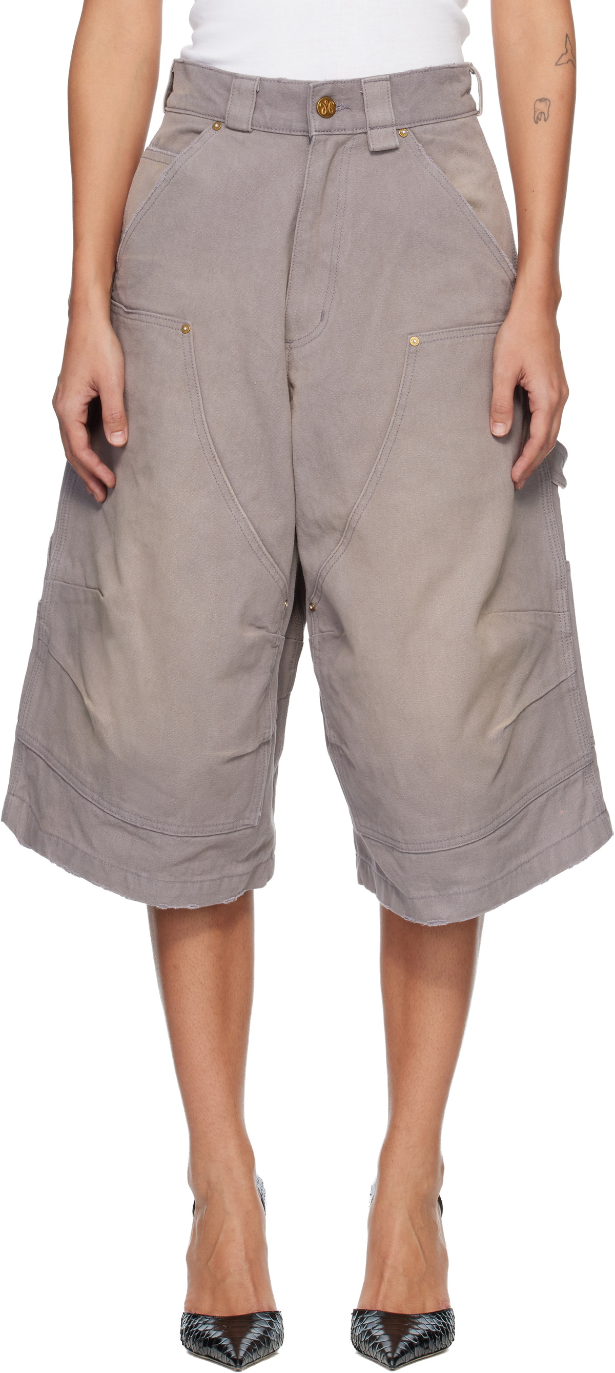WILLY CHAVARRIA Gray Stockton Double Knee Shorts