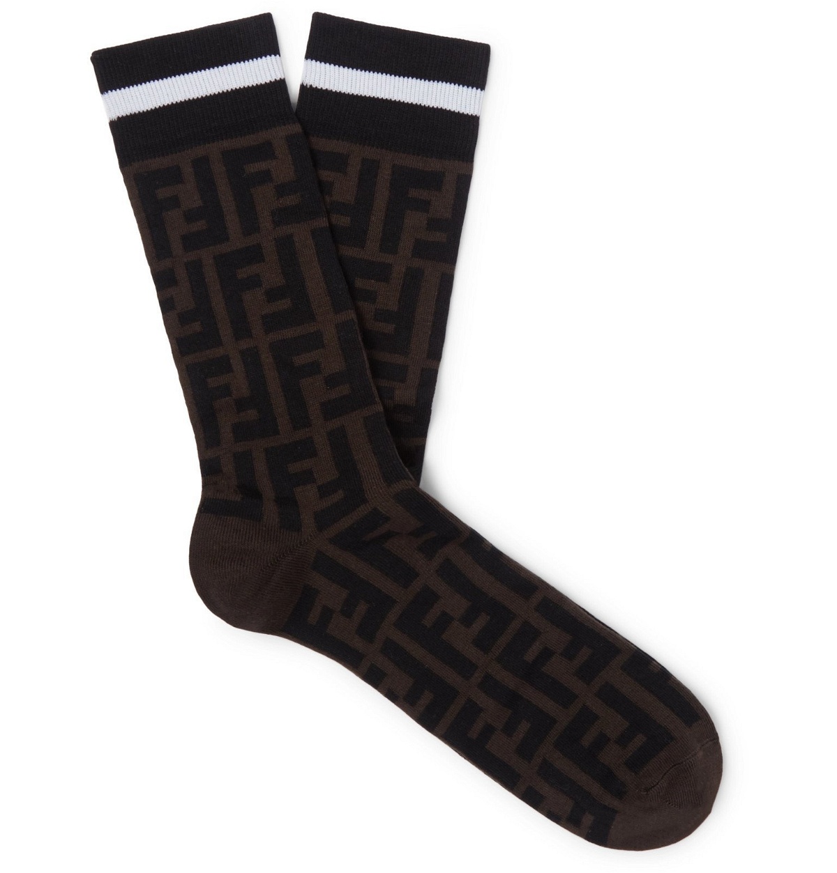 Photo: Fendi - Logo-Intarsia Cotton-Blend Socks - Brown