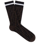 Fendi - Logo-Intarsia Cotton-Blend Socks - Brown