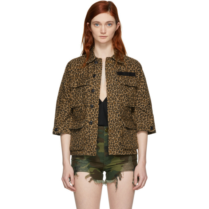 R13 Brown Leopard Shrunken Abu Jacket R13