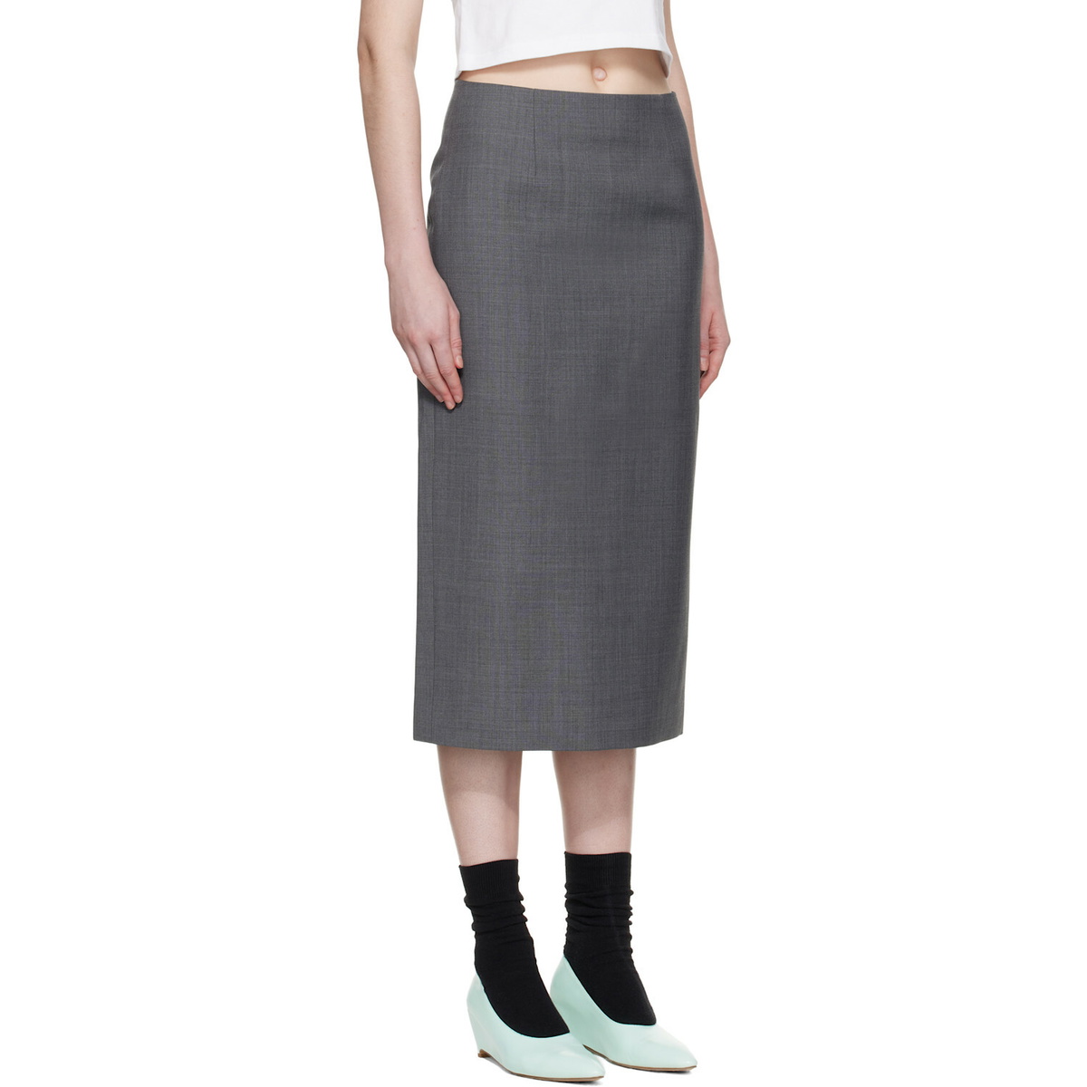 SHUSHU/TONG Gray Straight Fitted Midi Skirt