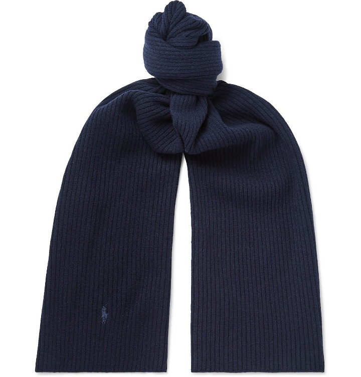 Photo: Polo Ralph Lauren - Logo-Embroidered Ribbed Wool Scarf - Blue