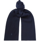 Polo Ralph Lauren - Logo-Embroidered Ribbed Wool Scarf - Blue