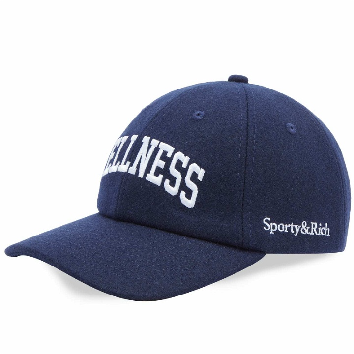 Photo: Sporty & Rich Wellness Ivy Flannel Cap in Navy 