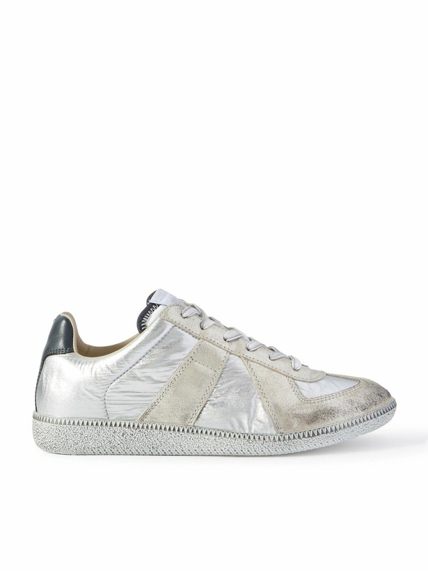 Photo: Maison Margiela - Replica Leather-Trimmed Shell Sneakers - Silver