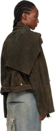 Rick Owens Gray Concordians Cropped Scarf Flight Suede Jacket