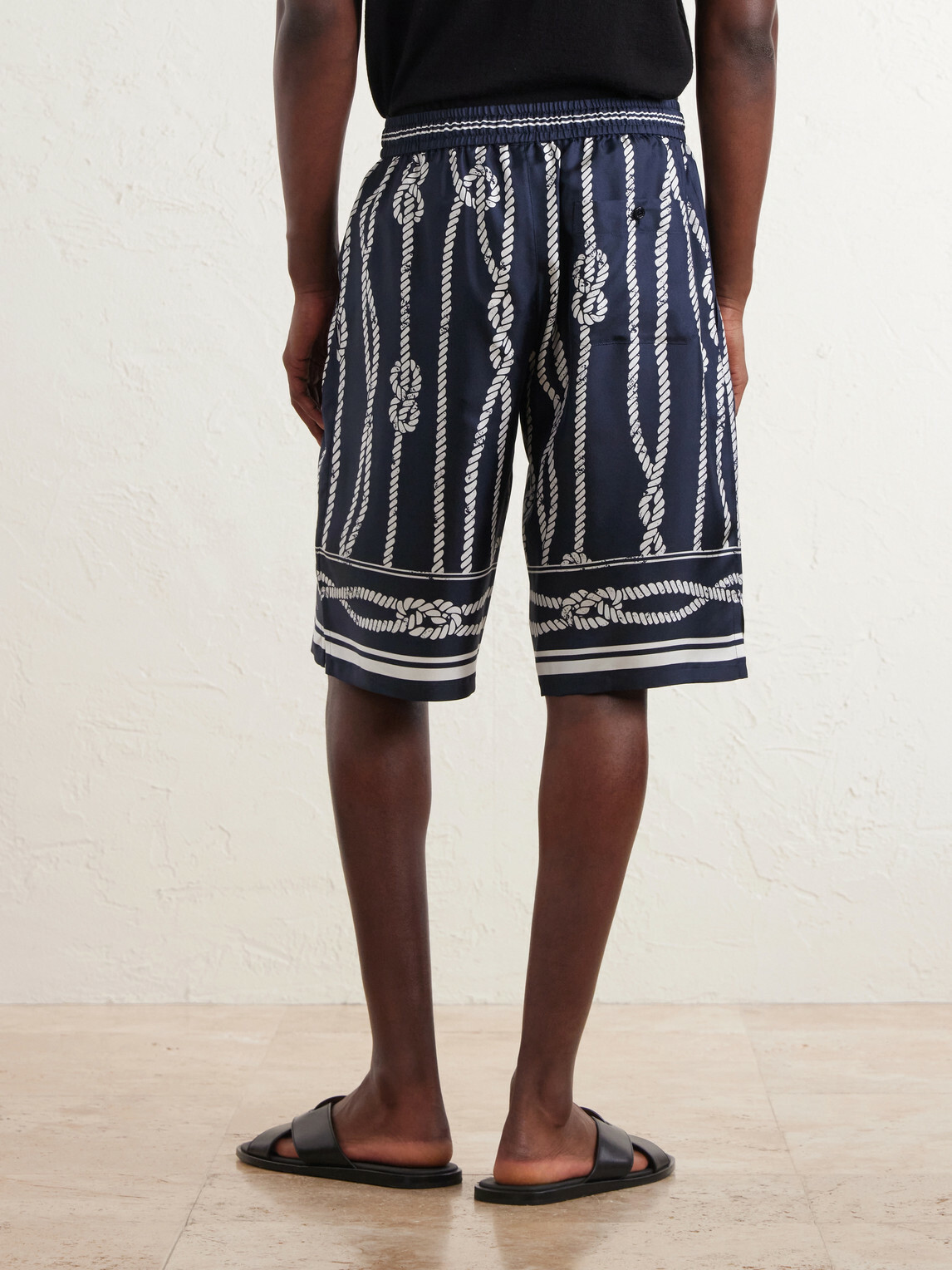 Dolce&Gabbana - Marina Straight-Leg Printed Silk-Twill Drawstring Shorts - Blue