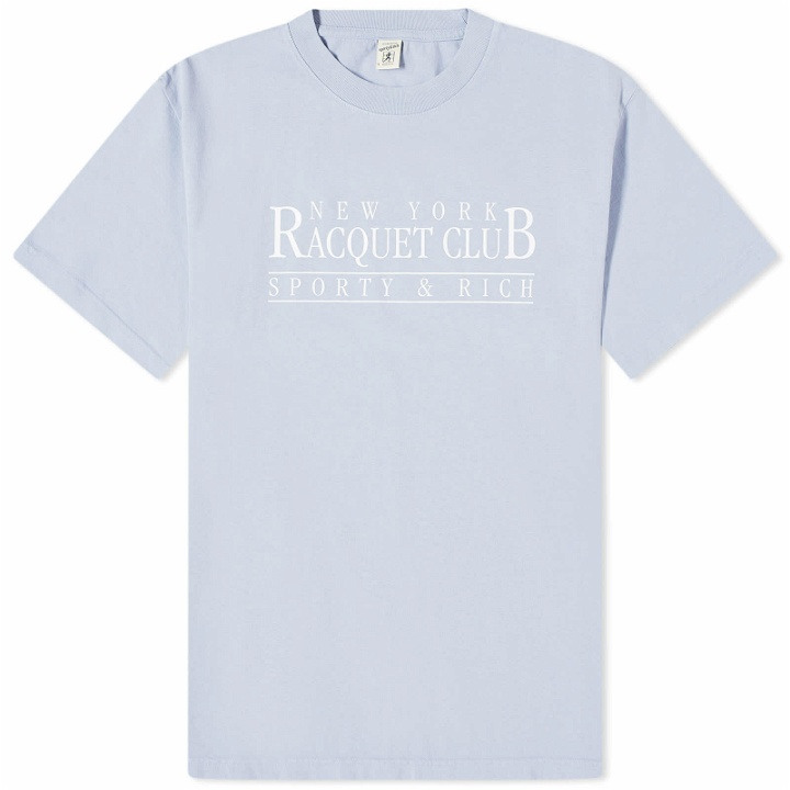 Photo: Sporty & Rich NY Racquet Club T-Shirt in Washed Periwinkle