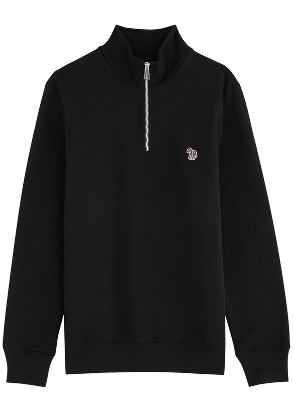 Photo: PS Paul Smith Logo-appliquéd Half-zip Cotton Sweatshirt Black