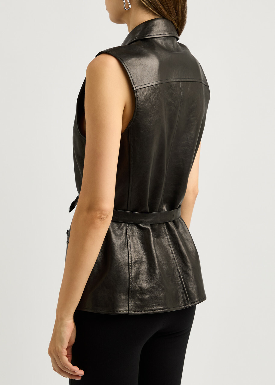 Magda Butrym Belted Leather Gilet Black