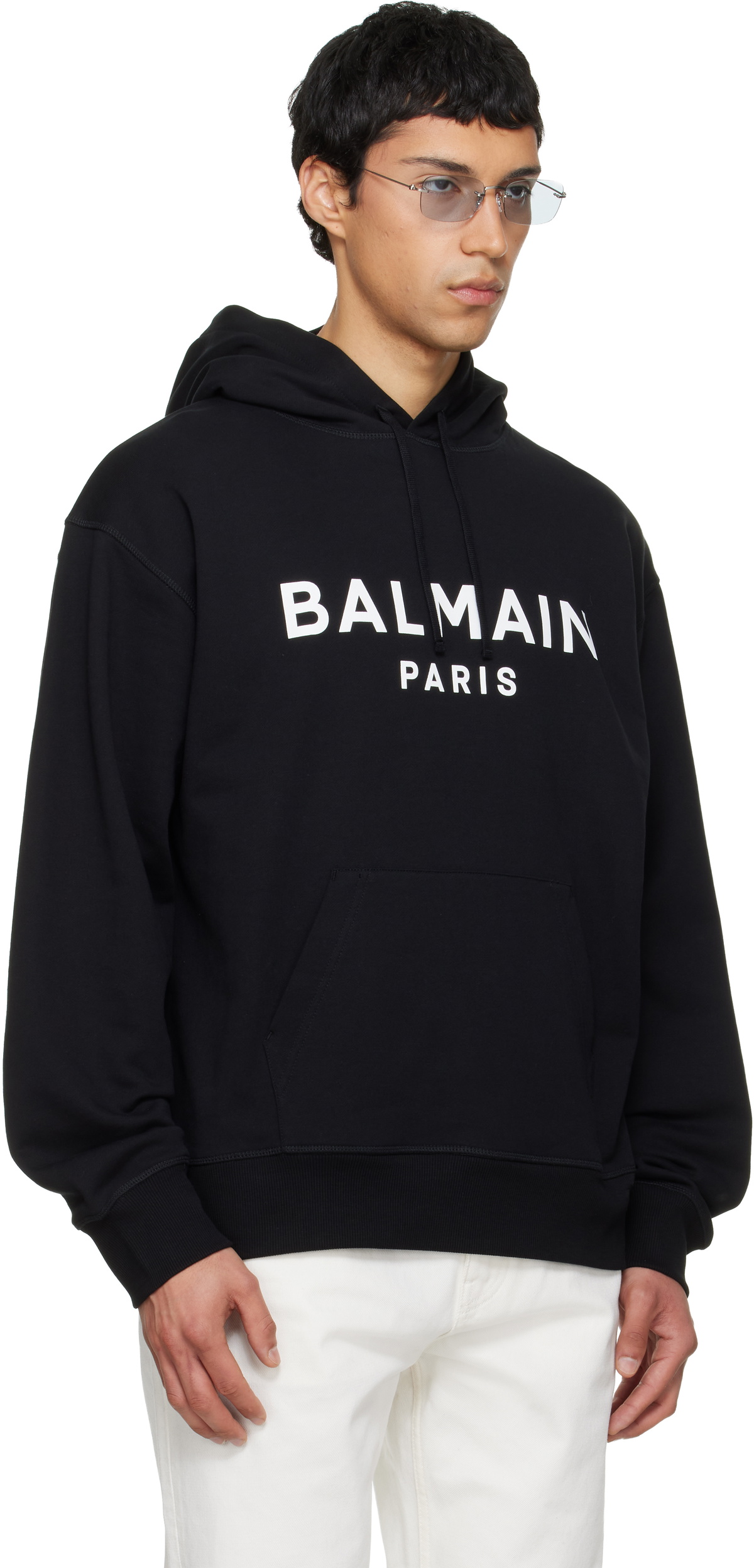Balmain Black Printed Cotton Hoodie