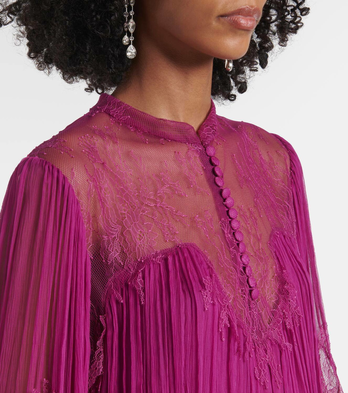 Costarellos Jorie lace-trimmed silk-blend blouse