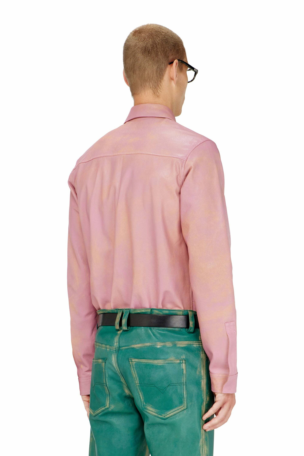 Diesel Shirt in treated leather - Shirts Mens in Pink