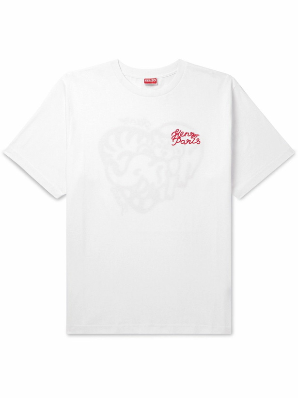 Photo: KENZO - Logo-Embroidered Printed Cotton-Jersey T-Shirt - White