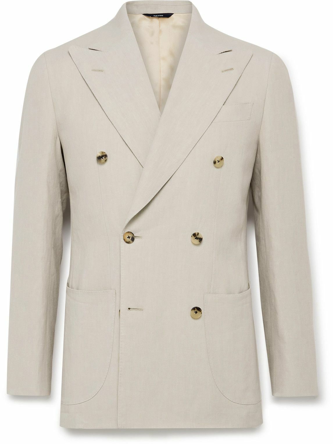 Thom Sweeney - Unstructured Double-Breasted Linen Blazer - Neutrals ...
