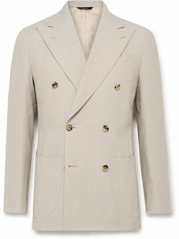 Photo: Thom Sweeney - Unstructured Double-Breasted Linen Blazer - Neutrals
