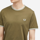 Fred Perry Men's Twin Tipped T-Shirt in Uniform Green/Snow White/Light Ice