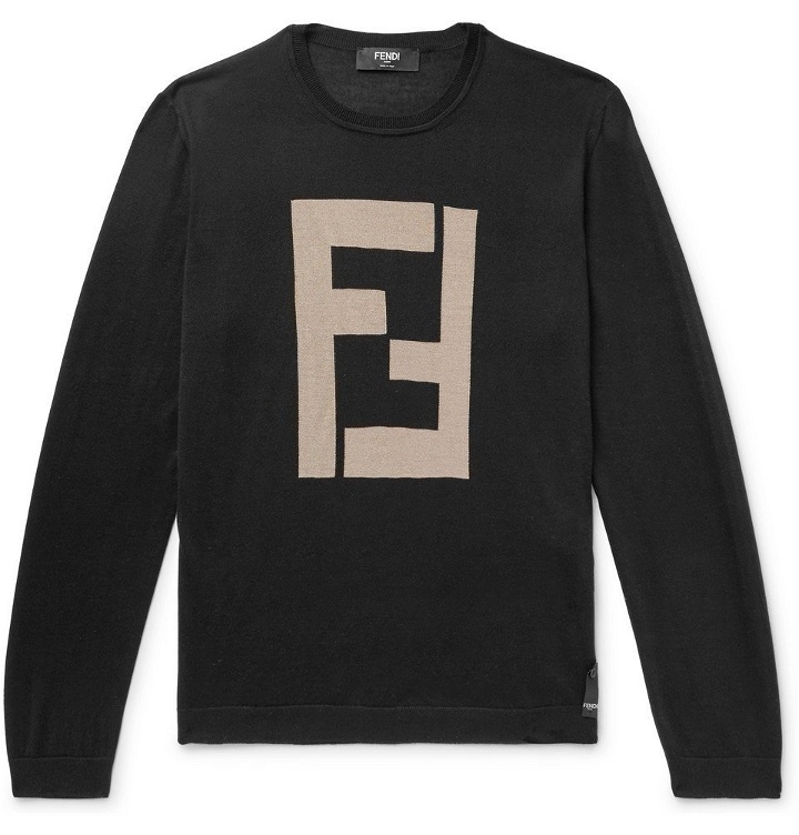 Photo: Fendi - Logo-Intarsia Cashmere and Silk-Blend Sweater - Men - Black