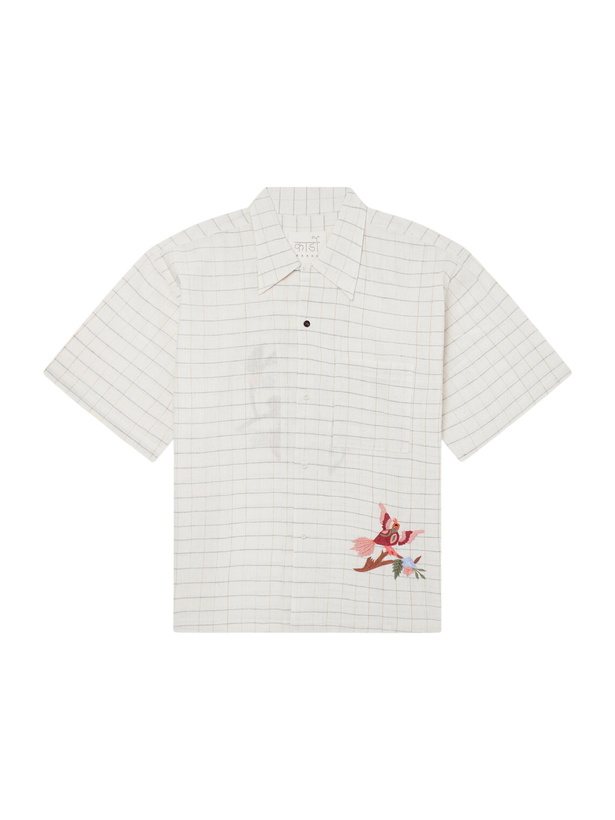 Photo: Kardo - Rohit Embroidered Checked Cotton Shirt - Neutrals