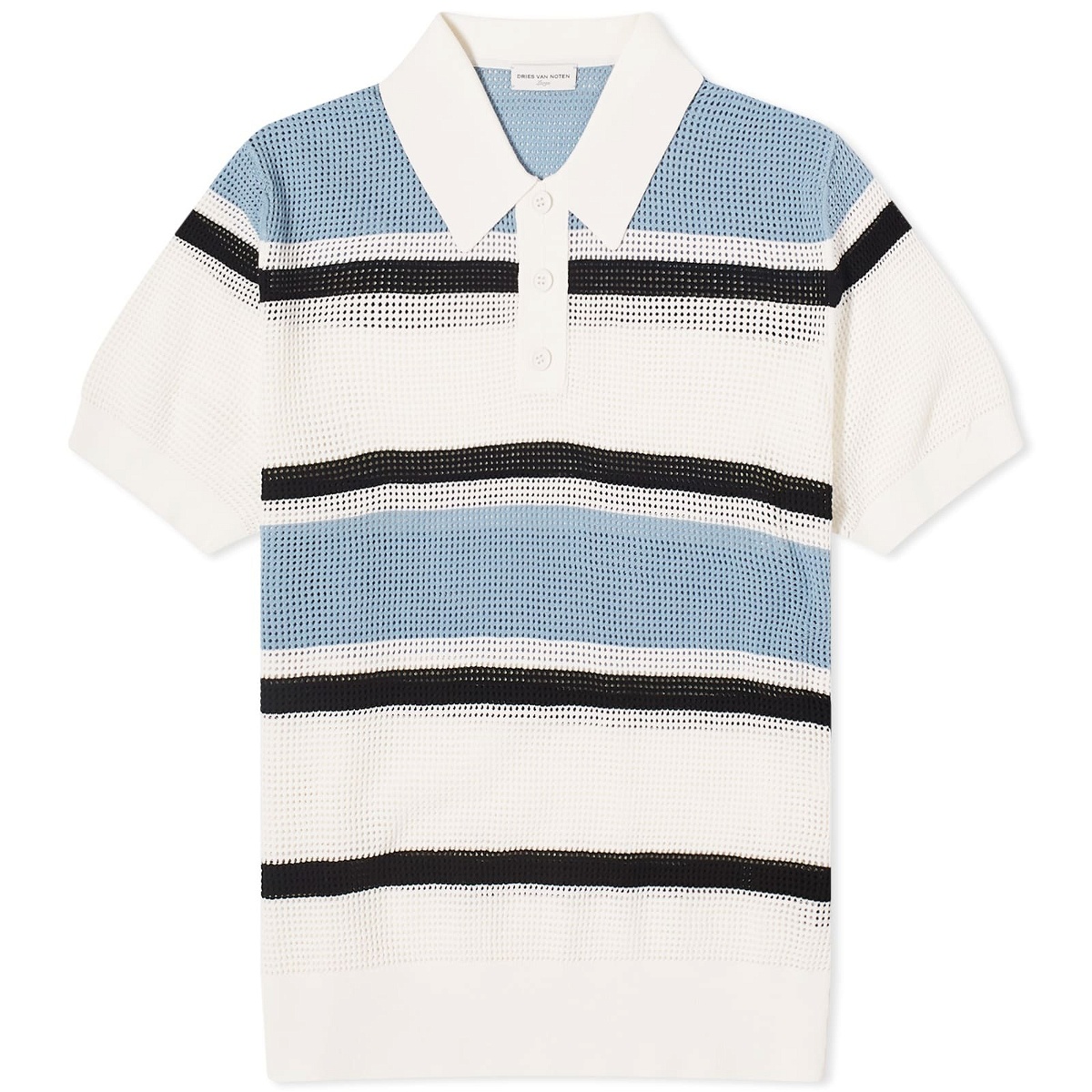 Photo: Dries Van Noten Men's Mindo Stripe Knit Polo Shirt in White Multi