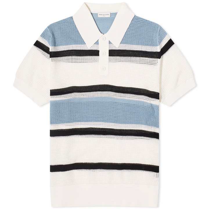 Photo: Dries Van Noten Men's Mindo Stripe Knit Polo Shirt in White Multi