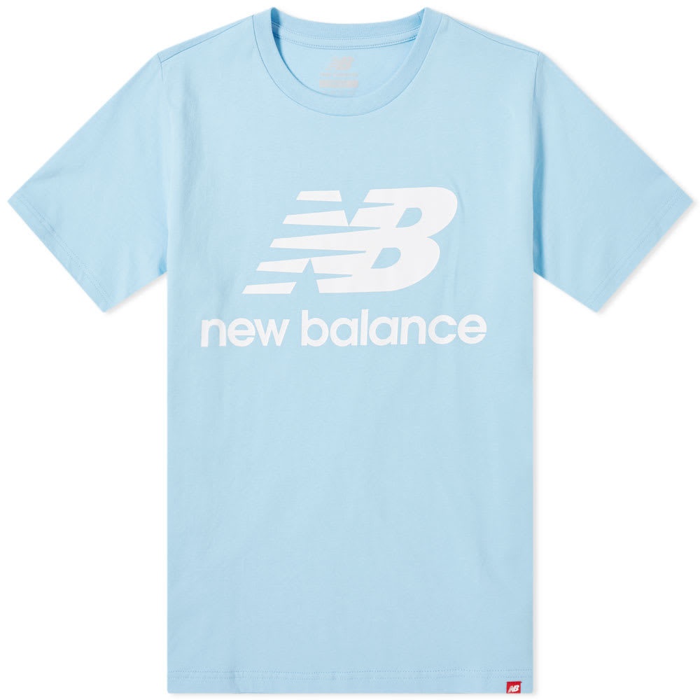 New Balance Essentials Stacked Tee Blue Logo New Balance Sky
