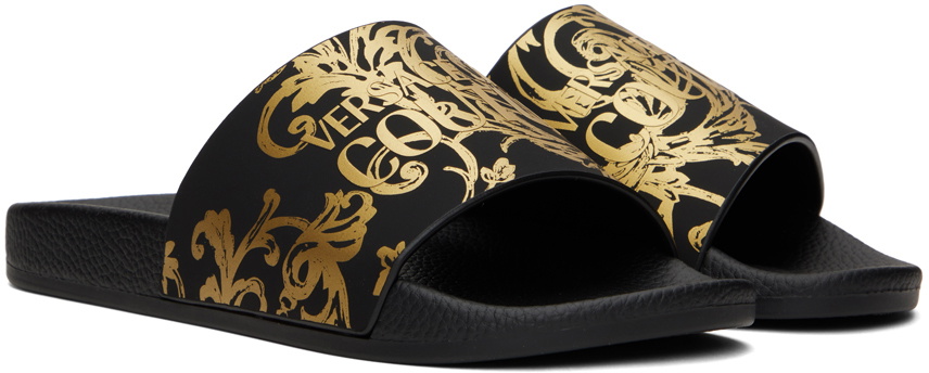 サンダル Versace Jeans Couture Slide Sandal With Logo Chain Couture Slides Black,Gold | VERSACE US