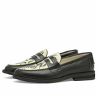 Duke + Dexter Men's Wilde Olive Raffia Penny Loafer in Black/White
