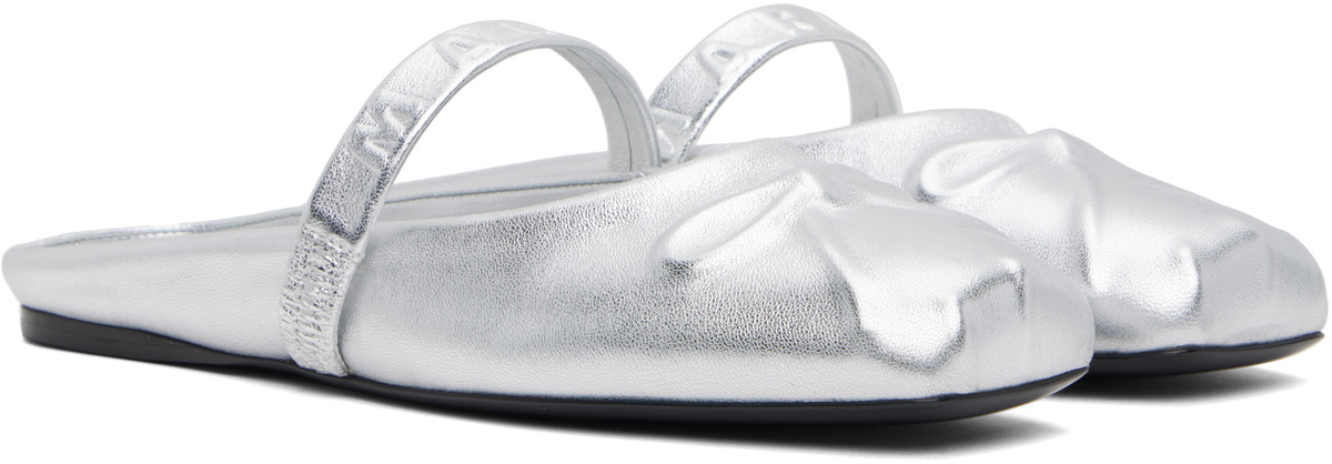 Marni Silver Leather Little Bow Sabot Slippers