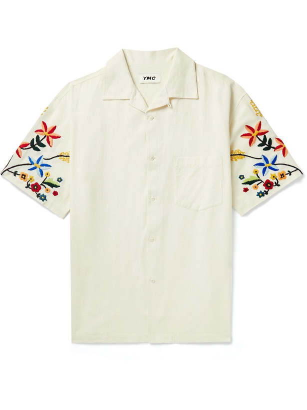 Photo: YMC - Idris Convertible-Collar Embroidered Cotton and Linen-Blend Shirt - Neutrals