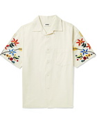 YMC - Idris Convertible-Collar Embroidered Cotton and Linen-Blend Shirt - Neutrals