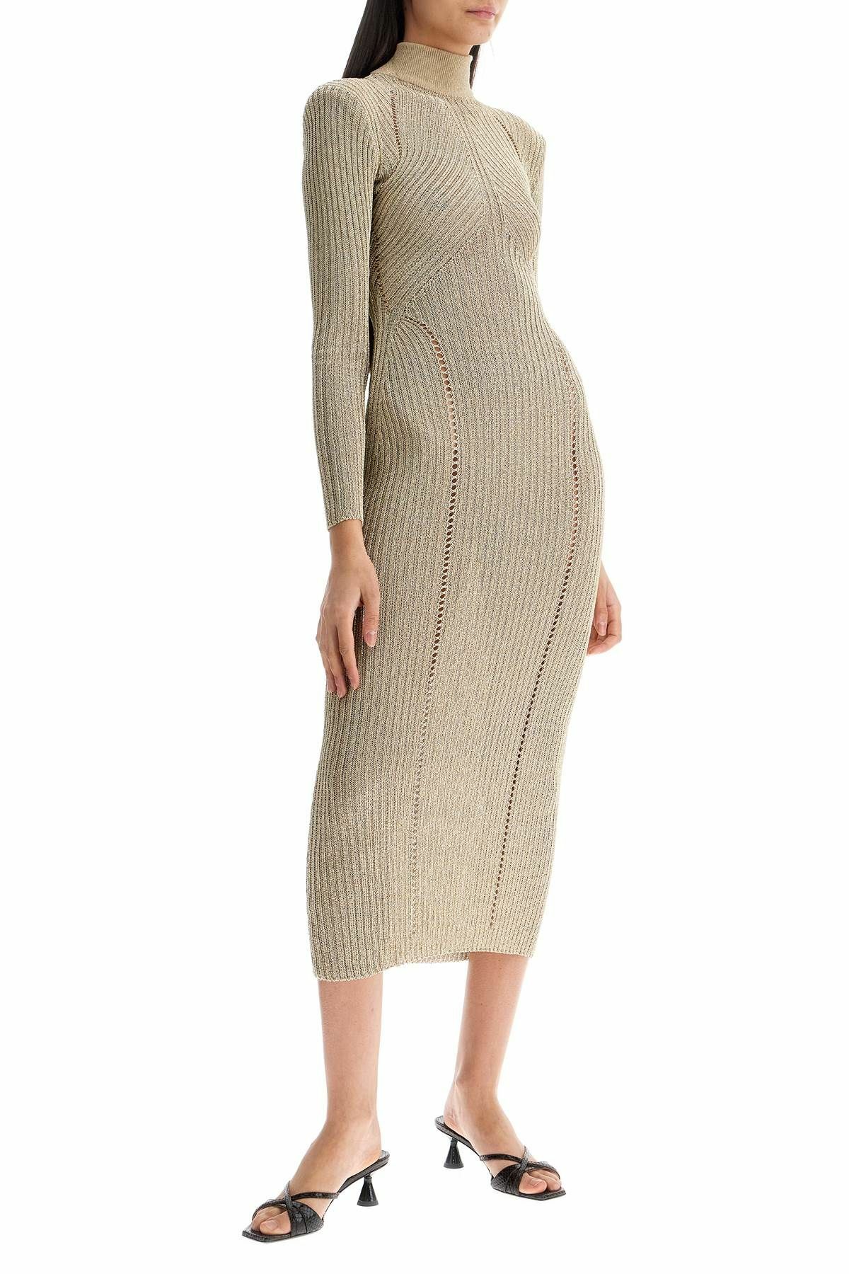 slim fit dress slacks Self Portrait | Gold Lurex Rib Knit Midi Dress main image 1