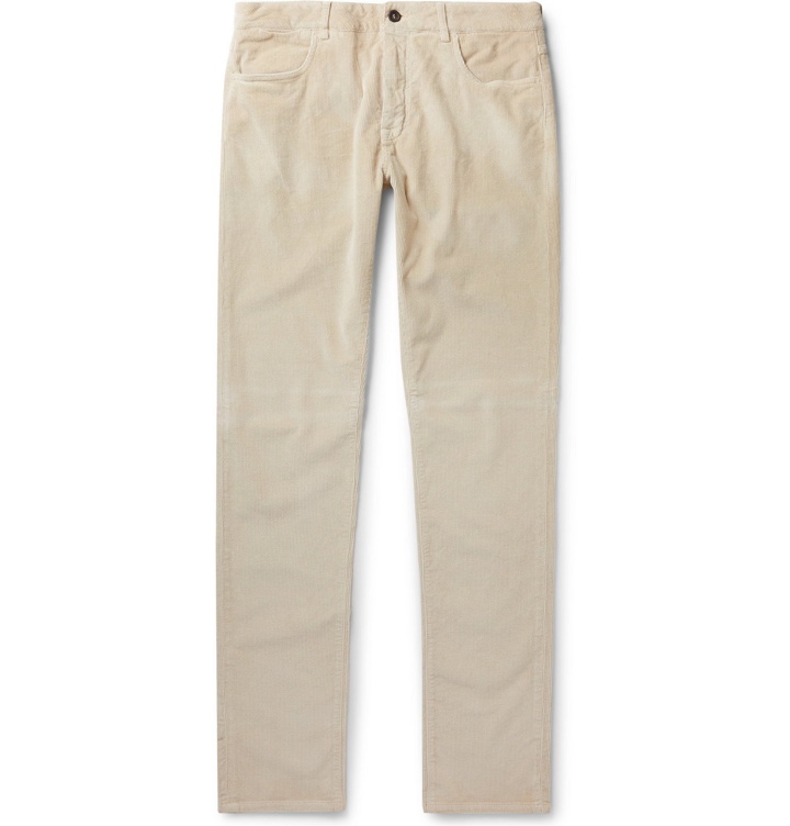 Photo: Canali - Slim-Fit Stretch Cotton and Modal-Blend Corduroy Trousers - Neutrals