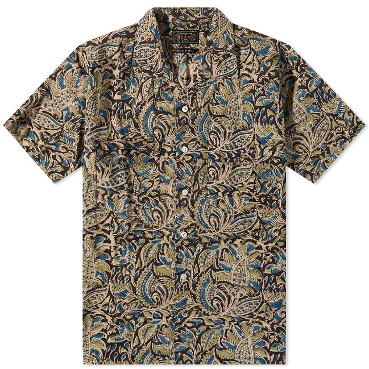 Photo: Beams Plus Short Sleeve Open Collar Floral Block Print Shirt