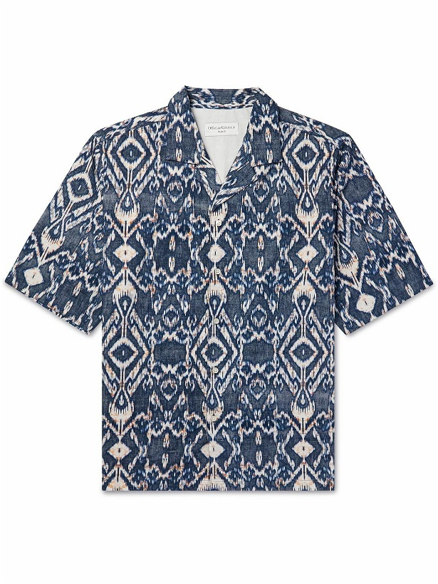 Photo: Officine Générale - Eren Camp-Collar Printed Cotton-Poplin Shirt - Blue