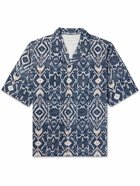 Officine Générale - Eren Camp-Collar Printed Cotton-Poplin Shirt - Blue
