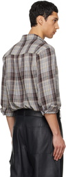 TONYWACK Gray Washed Cotton Blend Check Shirt